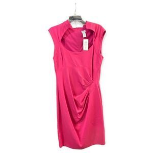 CACHE Hot Pink Cap Sleeve Body Contour Rear Zip Lined Pleated Sheath Dress Sz 14